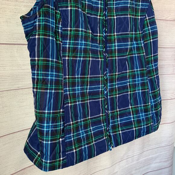 Croft & Borrow Navy Blue and Green Plaid Quilted Vest Full Zip Size L - Picture 14 of 16